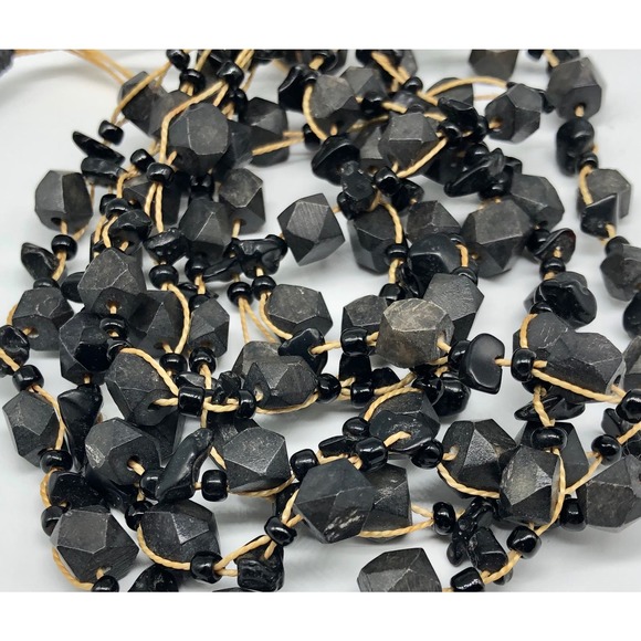 Boho Graduated Black Multi-Strand Beads on Cord Necklace - Picture 6 of 7